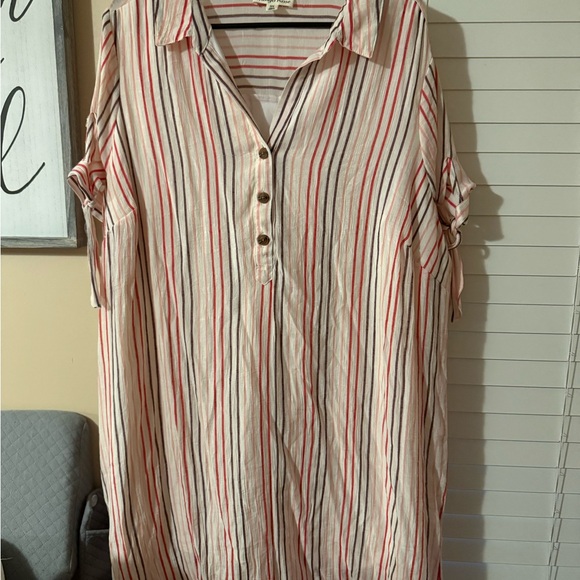 Striped Button-Down Shirt Dress - Picture 1 of 4